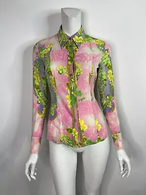 Vtg Versace Ss2004 Tropical Print Silk Shirt 40 Us6 • $400