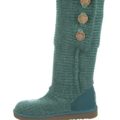 Ugg Australia Women Classic Cardy Knit Aqua Tall Sweater Boots Shoes Sz 7 • $44.99