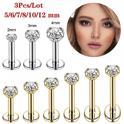 3Pcs/Lot Surgical Steel Labret Studs CZ Helix Tragus Earring Monroe Lip Piercing • $9.90