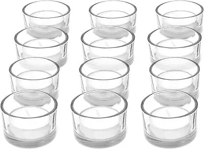 £9.79 • Buy Set Of 12 Circle Tea Light Home Decor Candle Holders Modern Clear Glass Design M