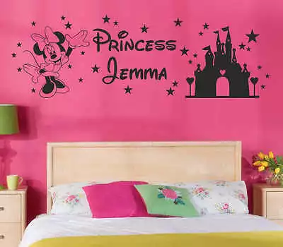 Minnie Mouse Disney Castle Wall Sticker With Personalised Name Decal Vinyl • £15.98