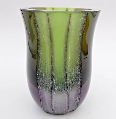 Villeroy & Boch Jewels Green Purple Etched Glass Vase Tea Light Signed Vintage • $24.98