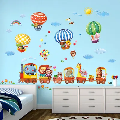 £26.95 • Buy DECOWALL DL-1406L Animal Train & Hot Air Balloons Nursery Wall Stickers