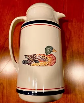 Vintage Corning Thermique 1 Qt Carafe Thermos Duck Mallard Print! Really Cool!! • $10