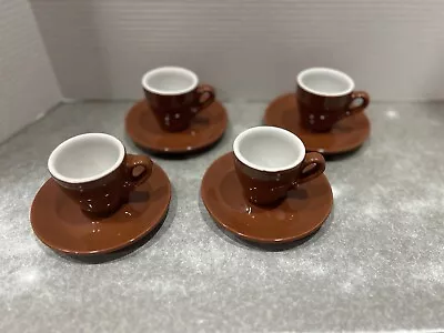 Vintage Nuova Point Sorrento Espresso 4 Cup/saucer Set Brown Made In Italy 2oz. • $40