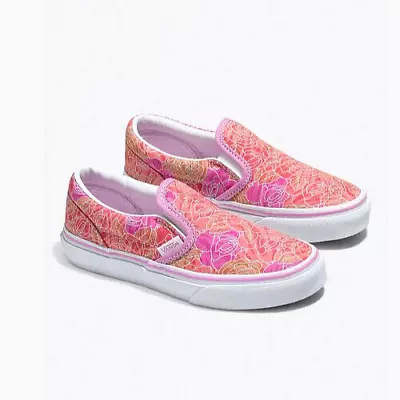 Vans Girls Classic Rose Camo Low Profile Slip-On KIds Trainers Shoes Pink Floral • £27.99