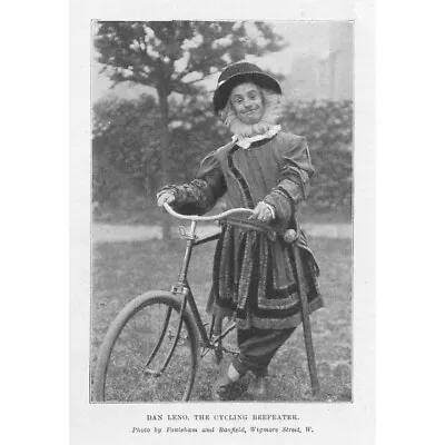 DAN LENO English Comic The Cycling Beefeater - Antique Print 1901 • £5.99