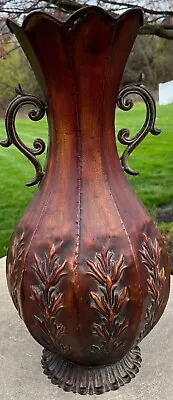 Large Brown Rustic Metal Vase 18  Tall Decorative Home Decor Excellent Cond • $19.95