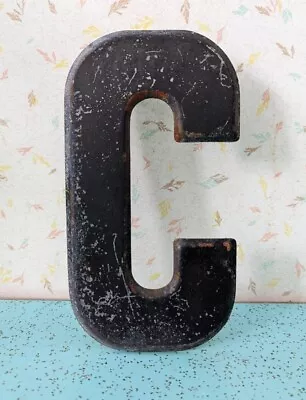 Vintage Metal 7.5  Tall Marquee Letter C Flaking Paint Clips Are Approx 1 1/4   • £20.89