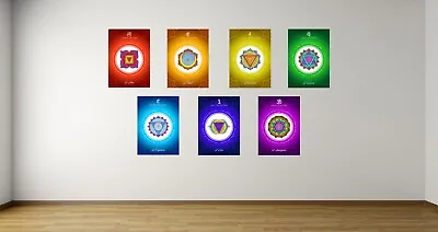 Set Of 7 Chakra A3 Posters With Mantra And Affirmation | Chakra Art • £77