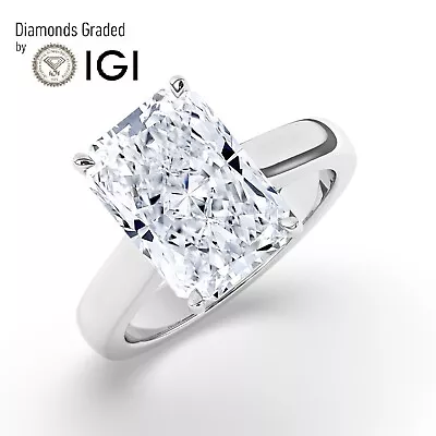 Radiant Solitaire 18K White Gold Engagement Ring 5 Ct Lab-grown IGI Certified • $4298