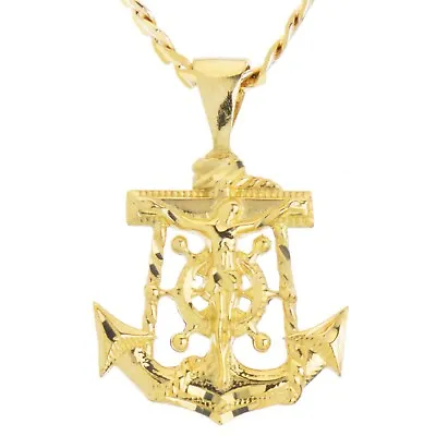 Hip Hop Men's 18K Gold Plated Anchor Jesus 20  Cuban Chain Necklace MPG 003G • $10.25