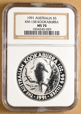 1991 P Australia Kookaburra 1oz .999 Silver $5 'KM-138' NGC MS70 • $300