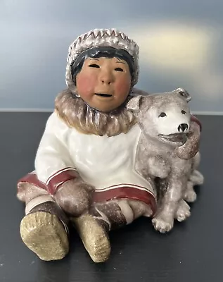 Figurine Boy With Dog 'Jack & Seekoo' C. Alan Johnson AK 1993 Stoneware • $141.59