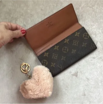 Authentic VTG Louis Vuitton Monogram Continental Wallet + Fluffy Heart Keychain • $225