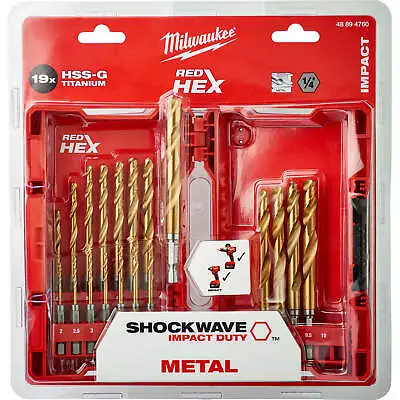 £48.95 • Buy Milwaukee 19 Piece HSS Shockwave Red Hex Impact Drill Bit Set