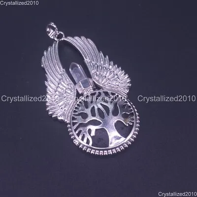 Natural Gemstones Hexagonal Life Tree Angel Wing Healing Pendant Necklace Beads • £9.84