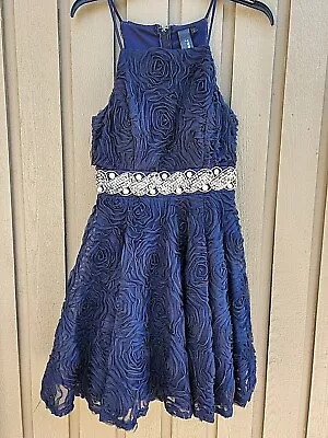 £14.50 • Buy Trixxi Dress Holiday Prom Party Navy Blue Rhinestones Ruffles Teen Junior Size 9