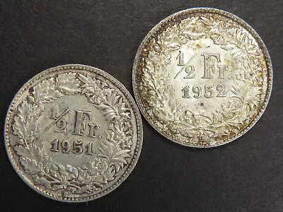 1951 And 1952 Swiss Half Francs AU • $10