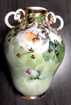 Antique Nippon Porcelain Moriage 6  Vase Hand Painted W/Handles Older Green Mark • $39.90
