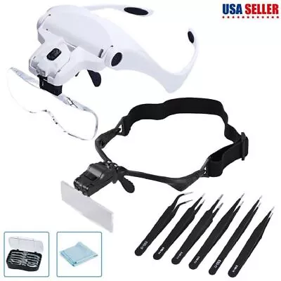 1X-3.5X Lens LED Head Magnifier Headband Magnifying Glasses Jeweler Loupe Light • $10.95