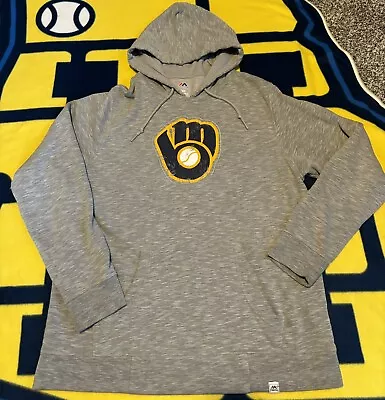 Mens Majestic Milwaukee Brewers Hoodie Heather Gray Size Large Great Shape! • $12