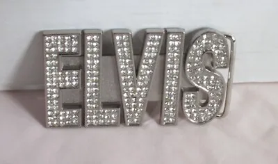 Vintage Rhinestones Overlay Word “ELVIS” Silver Metal Belt Buckle; By EPE • $29.80