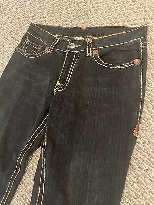 True Religion Jeans Bobby Super T Orange Yellow White Stitching 36x30 • $46