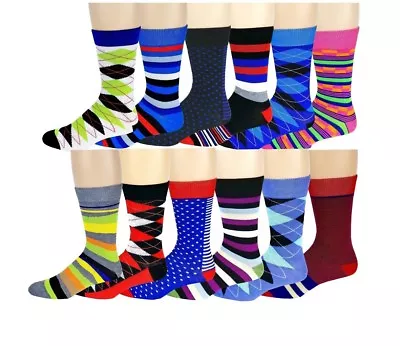 Different Touch 12 Pairs Mens Colorful Fashion Assorted Design Dress Socks 10-13 • $21.99