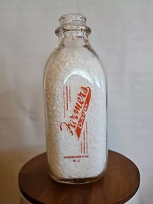 Tall Square Pyro Quart Milk Bottle Farmers Dairy Manahawkin NJ New Jersey • $35