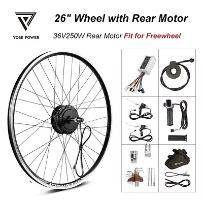 36V250W 26inch Wheel Rear Motor Ebike Hub Conversion Kit Fit Freewheel Black • £165