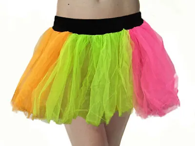 Neon Rainbow Tutu Set Retro Fancy Dress Outfit 1980s Women's Hen Party Costume • £6.49