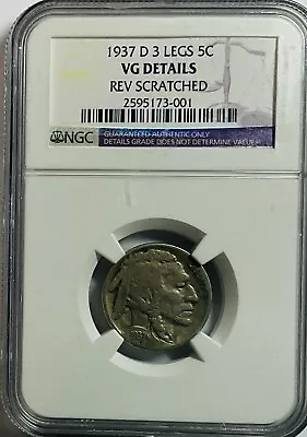 1937-D 3 Legged Buffalo Nickel - NGC VG Details - Scarce Coin • $599.95