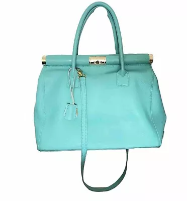 VERA PELLE Large Genuine Italian Leather Purse Handbag Turquoise Bag NO LATCH • $24.99