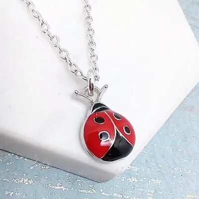 Red Enamel Ladybird Necklace Gift Ladybug Pendant Charm Jewellery • £5.99