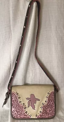 Montana Silversmiths Cowgirl Western Leather Canvas Crossbody Studded Purse • $27