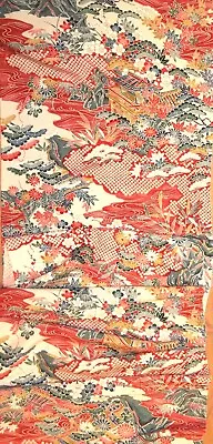 66  Vintage Japanese Kimono Silk Garden Scent Teahouse Plum Blossom Pnl Fabric • £16.99