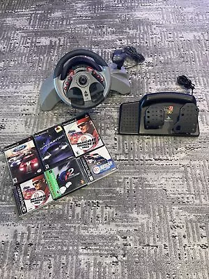 Mad Catz MC2 Steering Racing Wheel & Pedal  PS1 PS2 Sony PlayStation 2 & Games ! • $99.99
