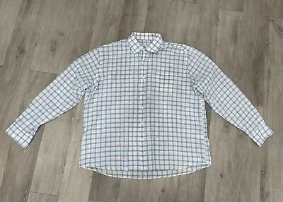 Peter Millar Mens Shirt XXL Blue White Check Linen Blend Pocket Button Up • $23.99