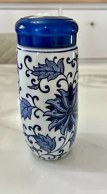 TEAVANA Porcelain Travel Tea Infuser Tumbler Mug - Blue & White • $25