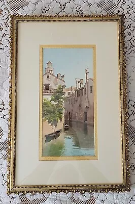 Vintage Eugenio Benvenuti Venice Italy Canal Watercolor Painting Gold Framed • $127.50