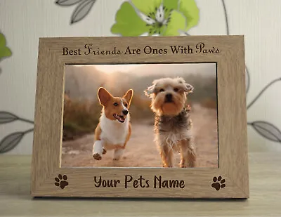 Best Friends With Paws Cat Dog Pet Personalised Wooden Photo Frame Keepsake Gift • £9.99