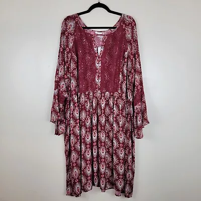 C Est 1946 22/24 Maroon W/Peacock Feathers Lace Front Fit & Flare Midi Dress • $25.99