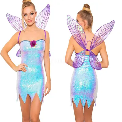Adult Green Neverland Pixie Fairy Tinkerbell Fancy Dress Costume With Wings AUS • $27.13