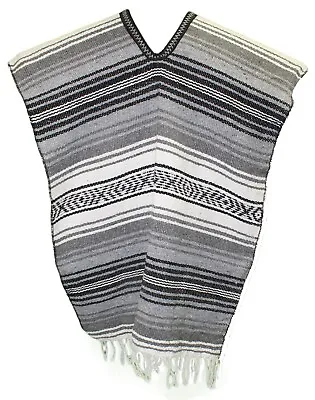 Traditional Mexican Poncho - GRAY - ONE SIZE FITS ALL Blanket Serape Gaban E16 • $27.99