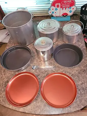 $49.99 • Buy Vintage MIRRO Aluminum  Camp Set Plates Pots Coffee Percolator Cookware Camping