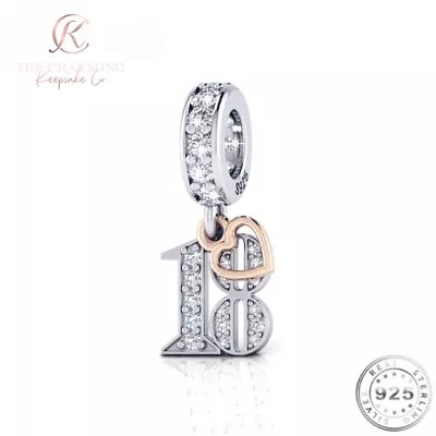 18th Birthday Charm Genuine 925 Sterling Silver & Rose Gold - 18 Years Gift • £16.99