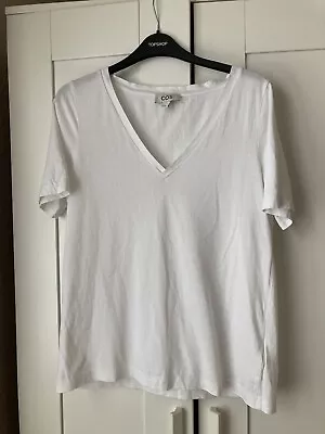 COS Women's T-Shirt M White 100% Cotton Short Sleeve V-Neck Basic • £0.99