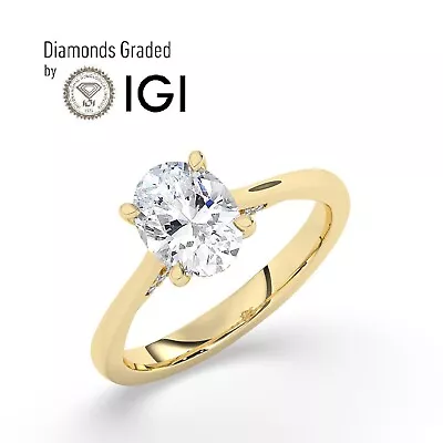 Oval Solitaire Hidden Halo 14K Yellow Gold Engagement Ring2ct Lab-grown IGI • $1874