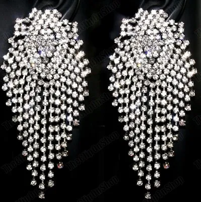 4 Long CLIP ON Big LARGE CRYSTAL EARRINGS Glass Rhinestone GLAM Gold/silver Tone • £5.99